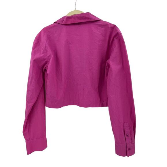 MONROW Poplin Front Twist Shirt Violet Pink Plunge Crop Long Sleeve Small NEW - Picture 7 of 10